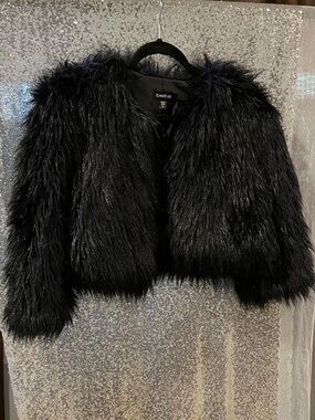 bebe Navy Black Faux Fur Jacket